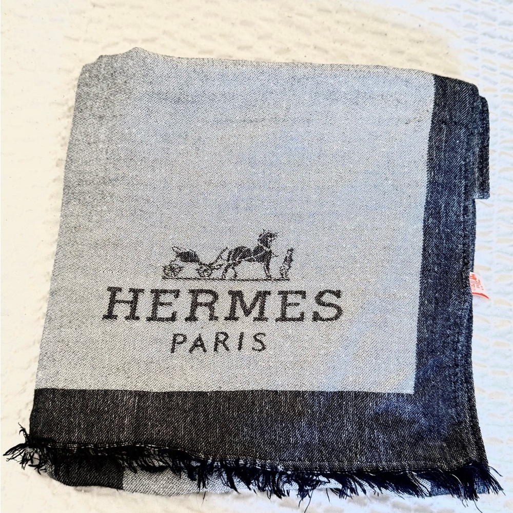 Hermes Gray and Black Scarf